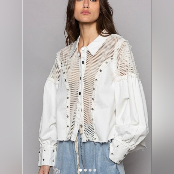 POL White Mesh Star-Embellished Women's Top. NWOT - Picture 2 of 7